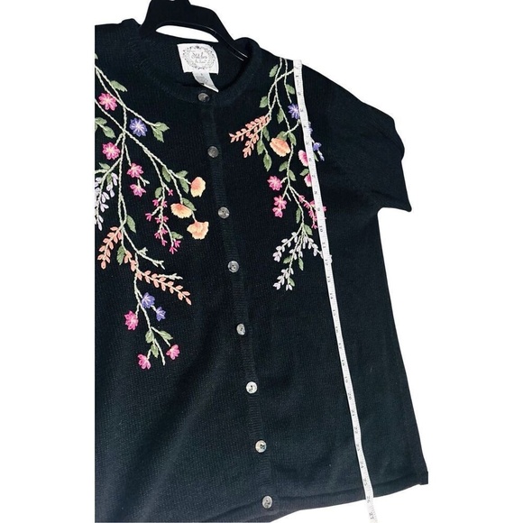 Vintage Black Embroidered Floral Button Ramie Cotton Blend Cardigan‎ Size Small - Picture 6 of 12
